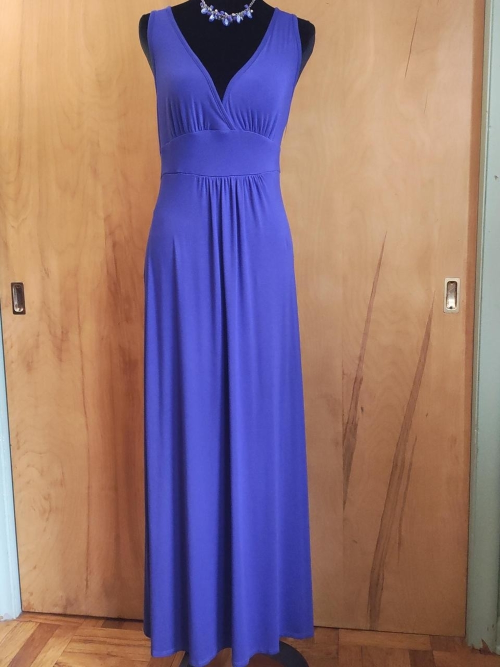 Loveappella Sleeveless V-Neck Maxi Dress in Royal Blue
